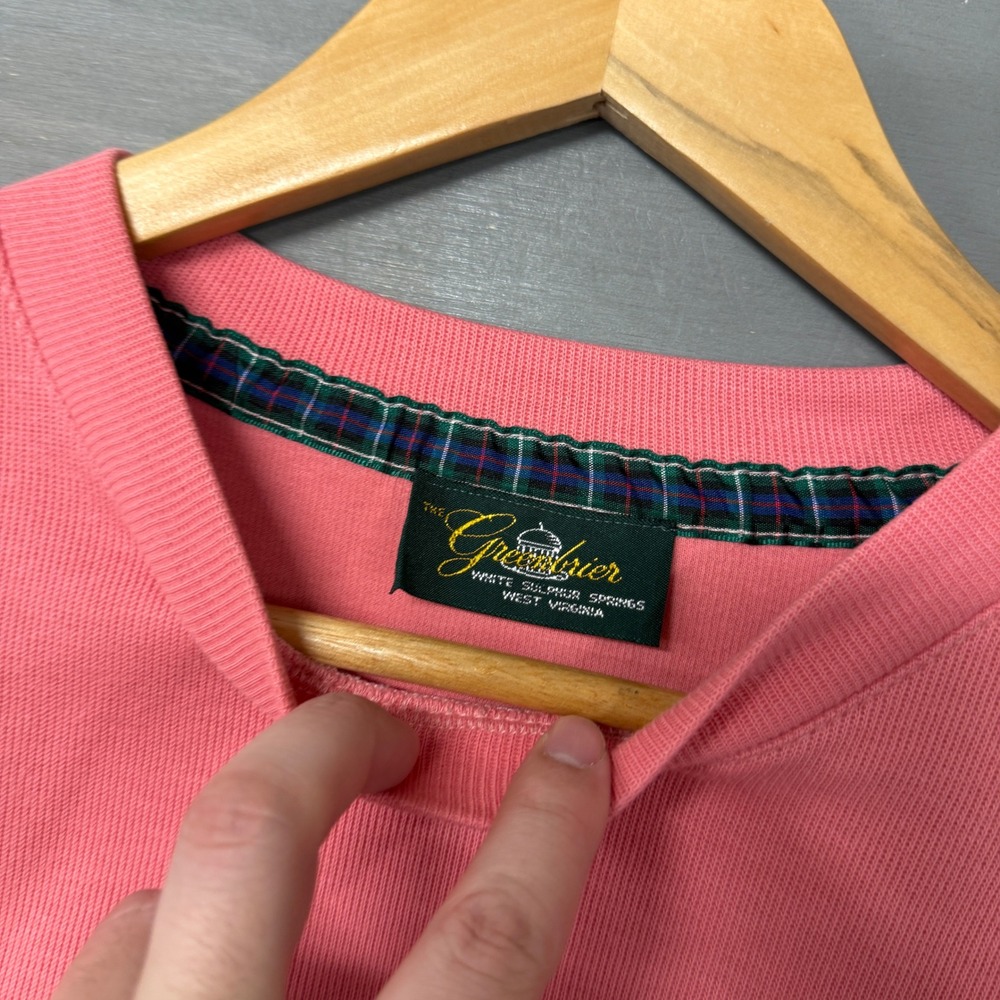 Vintage Greenbrier Sweatshirt Pink Crewneck Plaid Trim Souvenir Golf Large - Picture 4 of 6